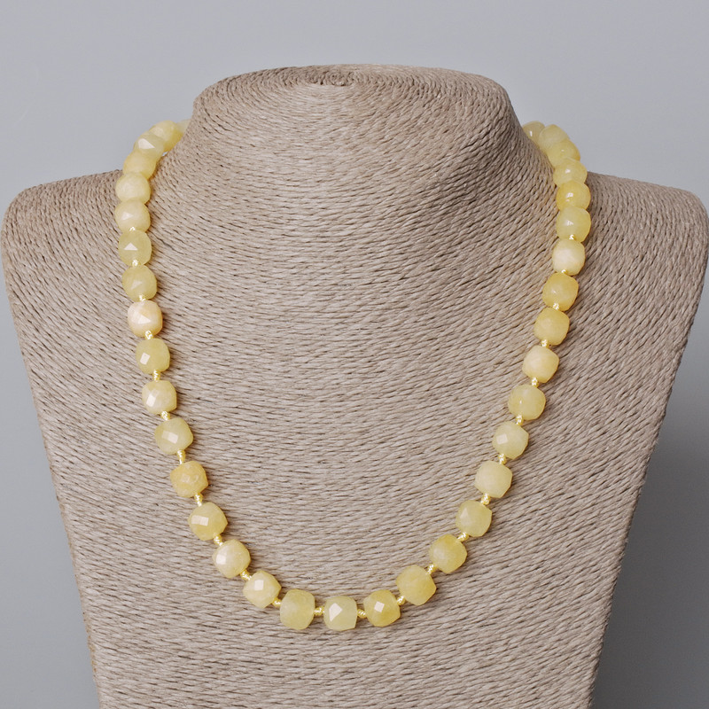 Necklace Citrine Natural Stone Faceted Cube, diameter 9mm+-, length 45-49cm+