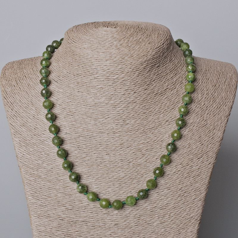 Jade Necklace Natural Stone Faceted Bead, Diameter 8mm+/-, Length 45-49cm+