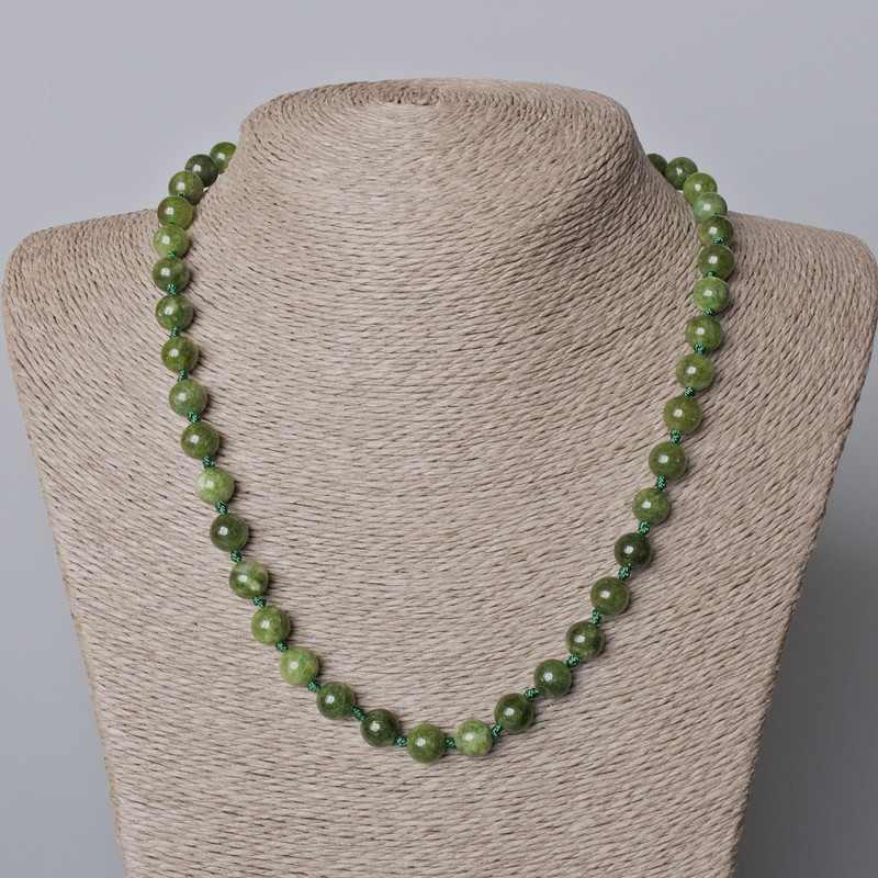 Jadeite Necklace, natural stone, smooth round beads, diameter 8mm+/-, length 45-49cm+