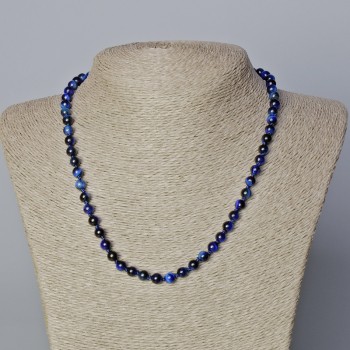 Blue Cat's Eye Necklace, natural stone, smooth round beads, diameter 6mm+/-, length 45-48cm+