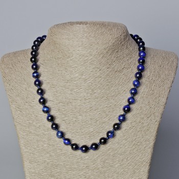 Blue Cat's Eye Necklace, natural stone, smooth round beads, diameter 8.5mm+/-, length 45-48cm+