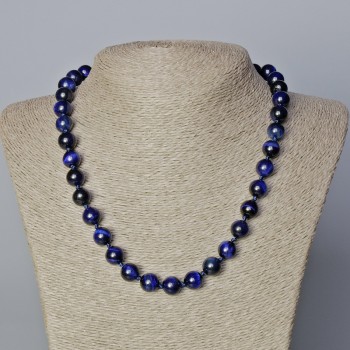 Blue Cat's Eye Necklace, natural stone, smooth round beads, diameter 10mm+/-, length 45-48cm+