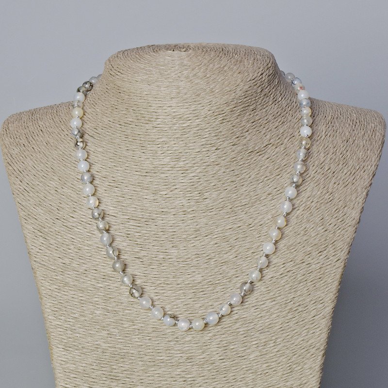 Dragon Vein Agate Necklace, smooth round beads, diameter 6mm+/-, length 45-48cm+