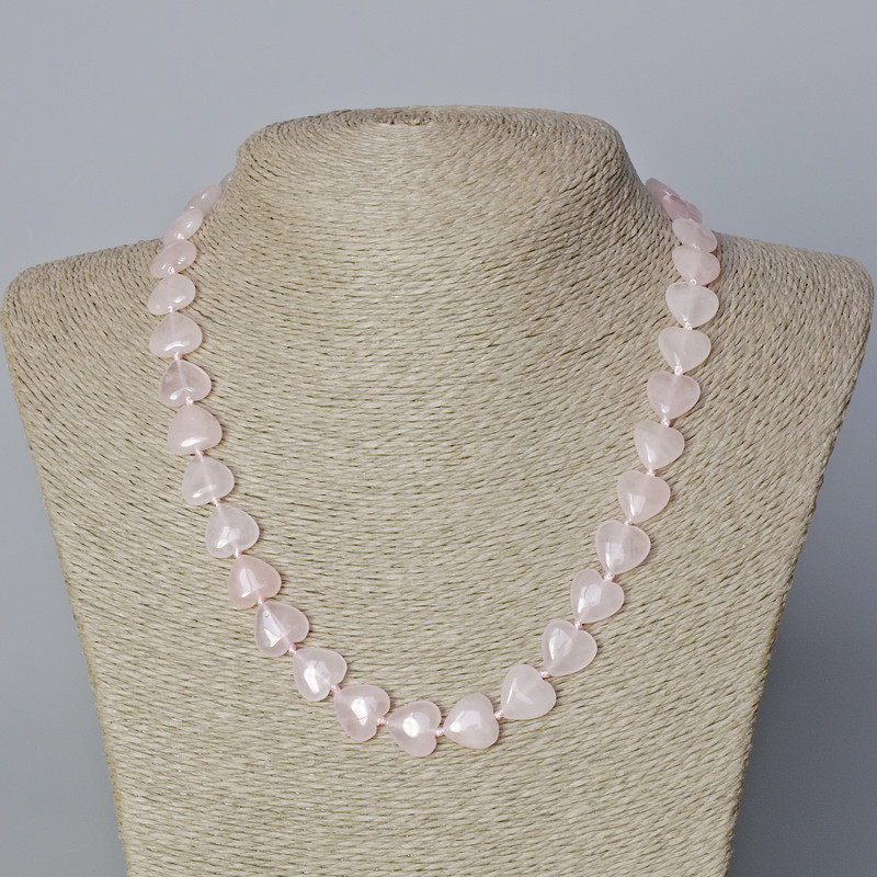 Rose Quartz Natural Stone Heart Necklace, diameter 12x12x5mm+/-, length 45-47cm+