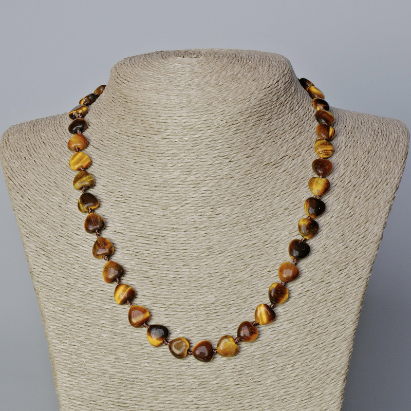 Tiger's Eye Natural Stone Heart Necklace, diameter 10x10x5mm+/-, length 45-47cm+
