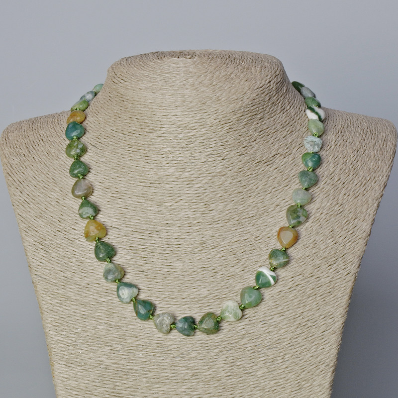 Green Jasper Natural Stone Heart Necklace, diameter 10x10x5mm+/-, length 45-47cm+