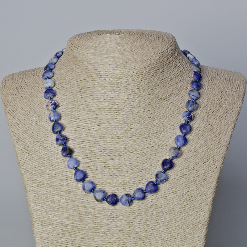 Sodalite Natural Stone Heart Necklace, diameter 10x9.5x5mm+/-, length 45-47cm+