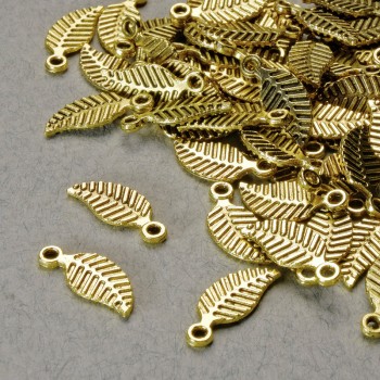 Finding Pendant "Leaf", diameter 14x6mm, hole diameter 1.5mm, gold-tone metal, pack 20g+/- 60pcs+