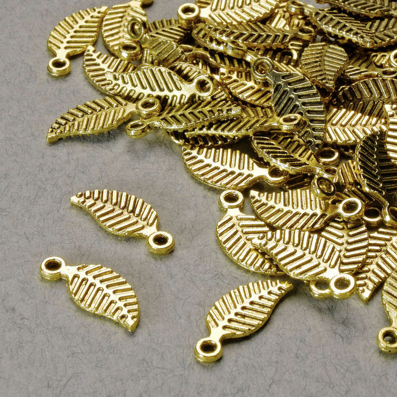 Finding Pendant "Leaf", diameter 14x6mm, hole diameter 1.5mm, gold-tone metal, pack 20g+/- 60pcs+