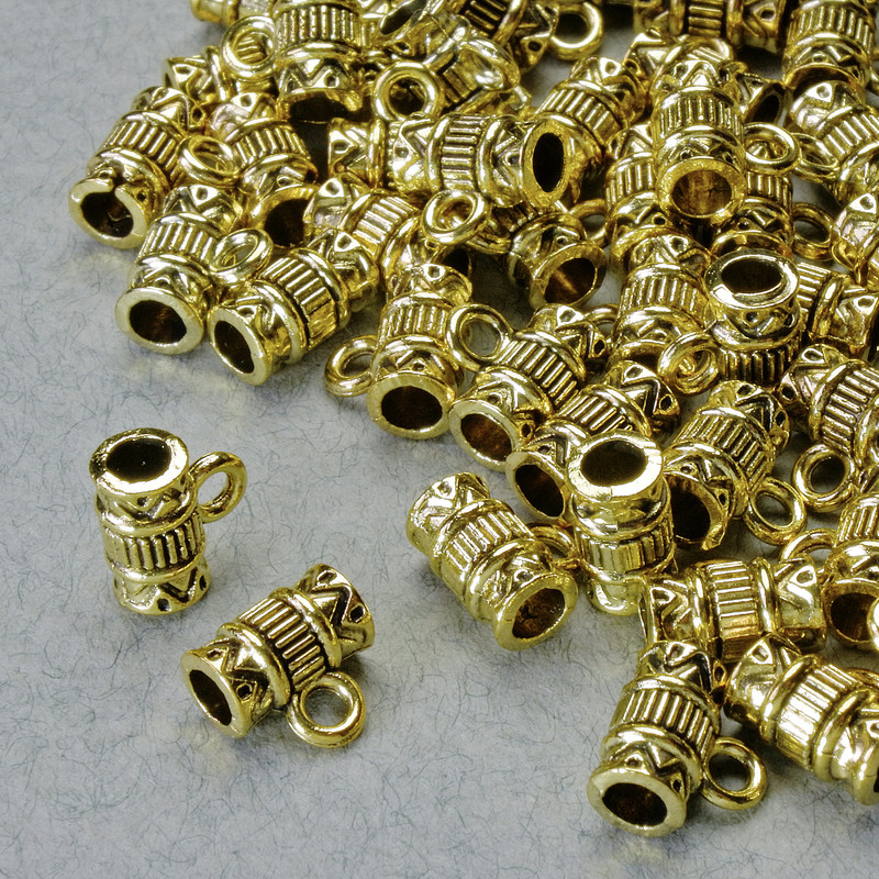 Findings Bail Holder, diameter 8x4.5mm, hole diameter 1.8mm, 2mm, length 7mm, gold-coloured metal, pack 20g+/- 53pcs+