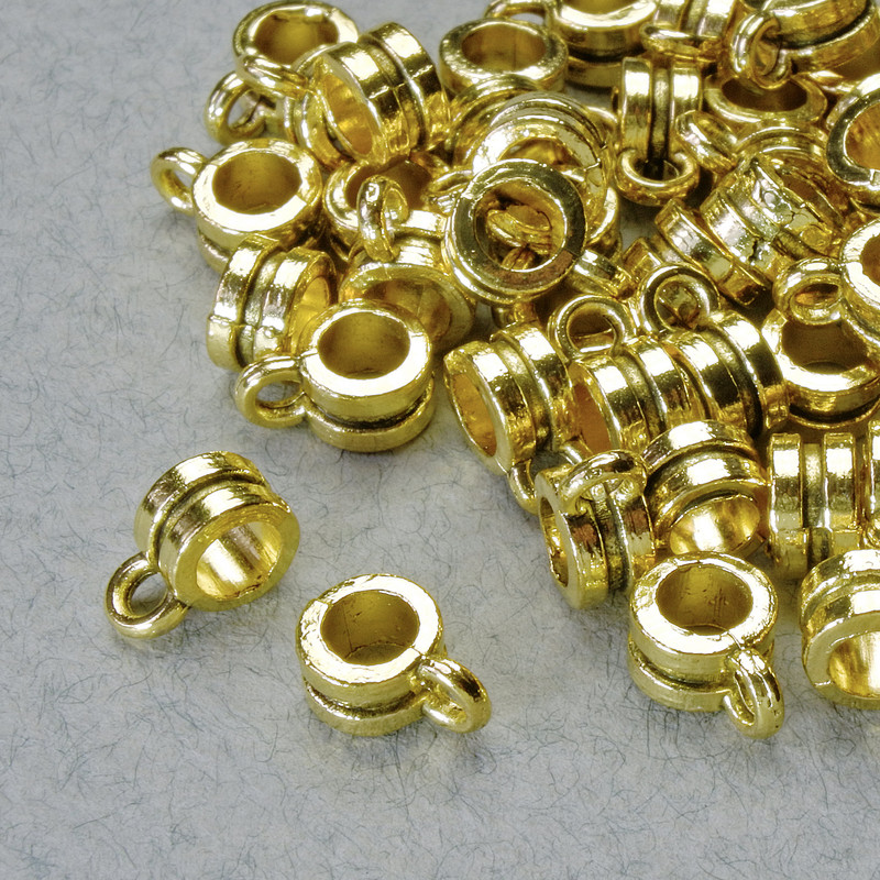 Findings Bail Holder, diameter 6x4mm, hole diameter 1.8mm, 3mm, length 8.5mm, gold-coloured metal, pack 20g+/- 50pcs+