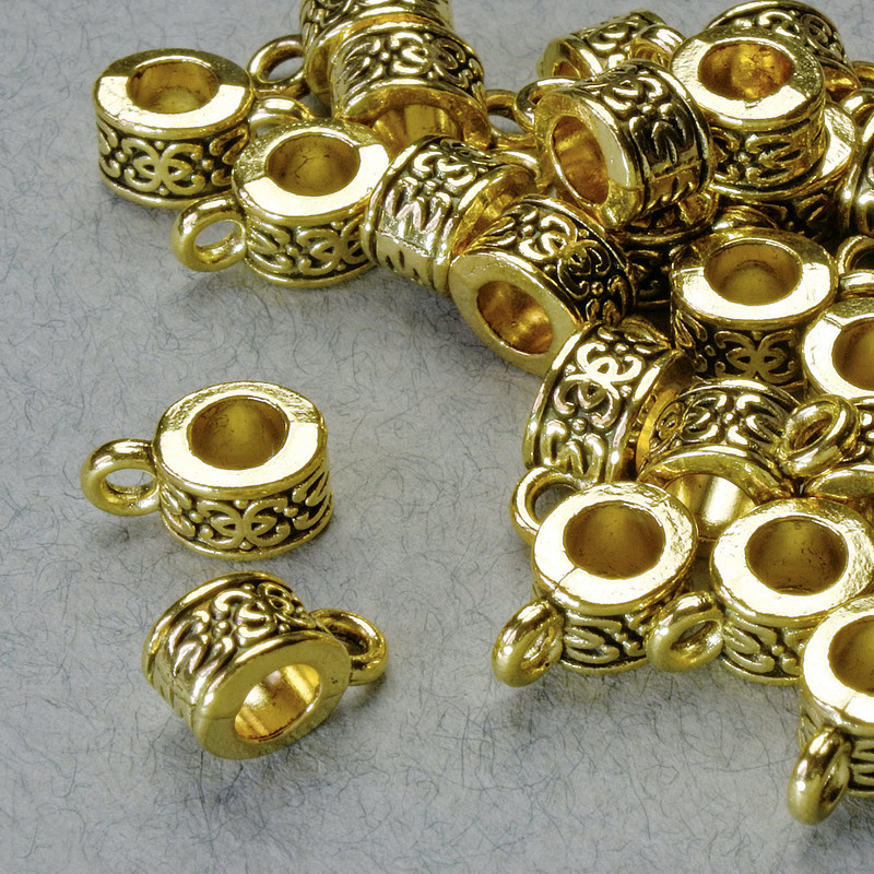 Findings Bail Holder, diameter 6x5mm, hole diameter 1.8mm, 3.7mm, length 10mm, gold-coloured metal, pack 20g+/- 30pcs+