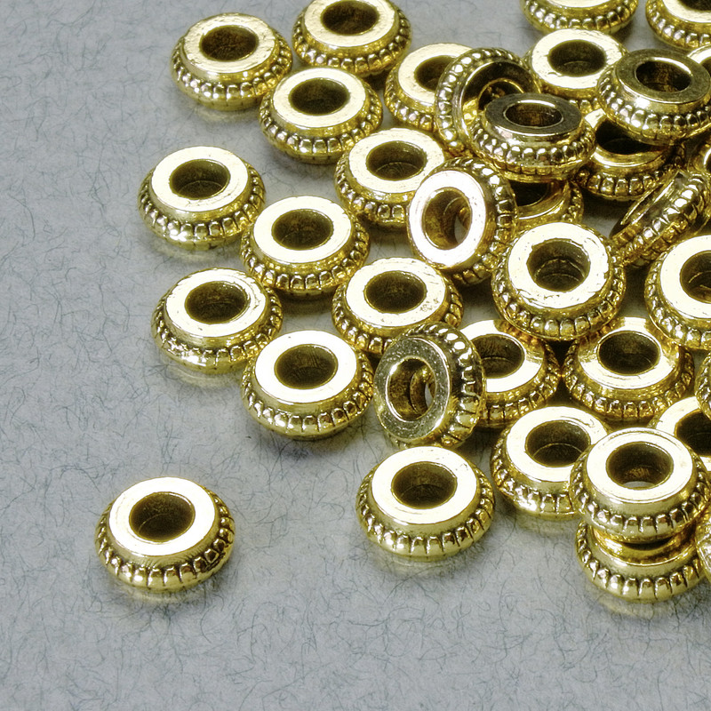 Findings Spacer Bead, diameter 3x7mm+/-, hole diameter 2.6mm, gold-coloured metal, pack 20g+/- 48pcs+