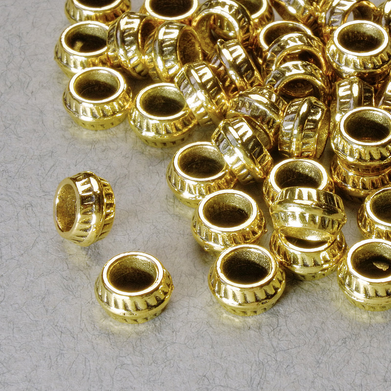 Findings Spacer Bead, diameter 4x7mm+/-, hole diameter 3.6mm, gold-coloured metal, pack 20g+/- 40pcs+