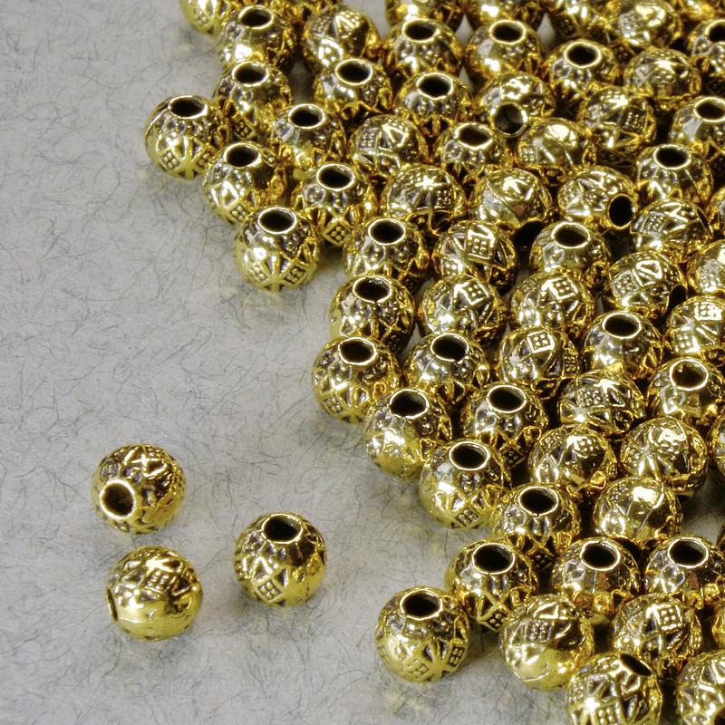 Findings Spacer Beads, diameter 4mm+/-, hole diameter 1.4mm, gold-coloured metal, pack 20g+/- 110pcs+