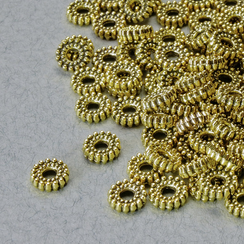 Findings Spacer Bead, diameter 2x6mm+/-, hole diameter 1.8mm, gold-coloured metal, pack 20g+/- 116pcs+