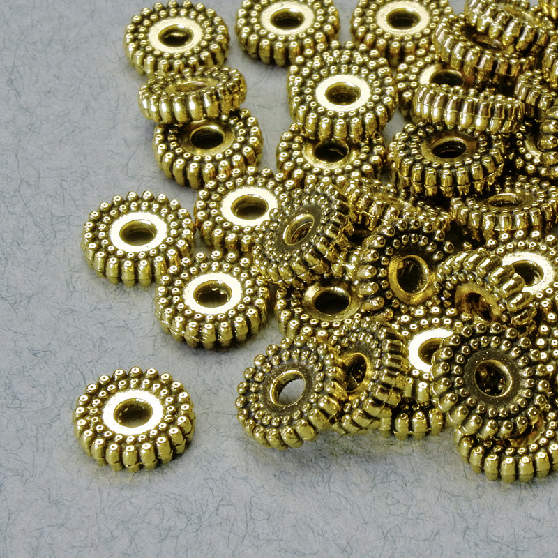 Findings Spacer Bead, diameter 2x7mm+/-, hole diameter 1.8mm, gold-coloured metal, pack 36pcs+