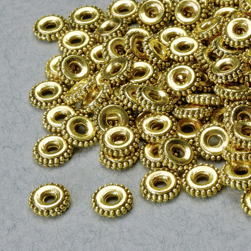 Findings Spacer Bead, diameter 1.5x6mm+/-, hole 6mm, gold-coloured metal, pack 20g+/- 105pcs+