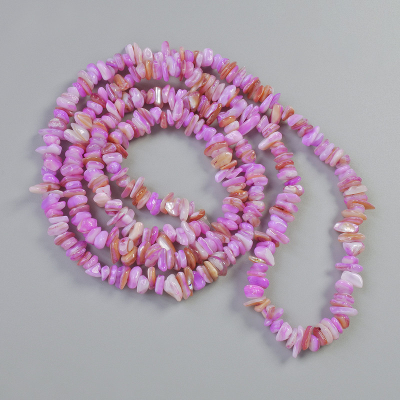 Mother-of-Pearl Beads Dyed Purple chips, diameter 7x2.5mm+/-, length 80cm+/- on fishing line