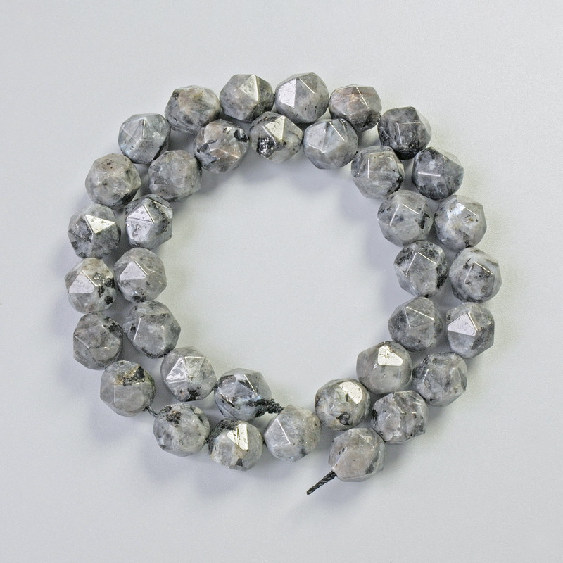 Larvikite Beads natural stone faceted, diameter 9x10mm+/-, length 36cm+/- on a string