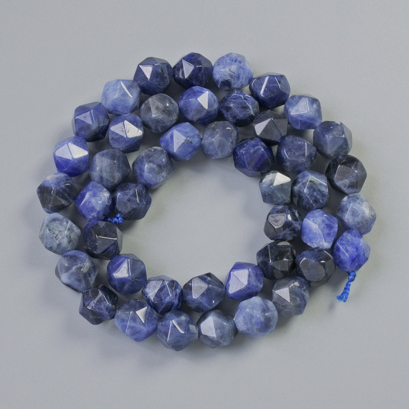 Beads Sodalite Natural Stone Multi-Faceted, Diameter 7x8mm+-, Length 36cm+- on Thread