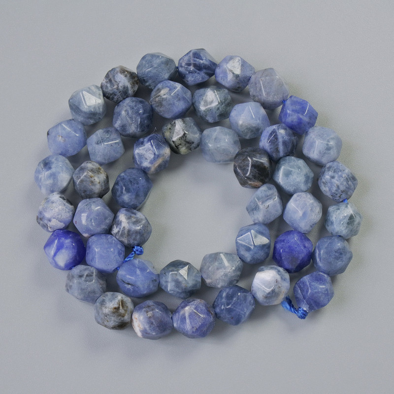 Beads Sodalite Natural Stone Multi-Faceted, Diameter 7x8mm+-, Length 37cm+- on Thread
