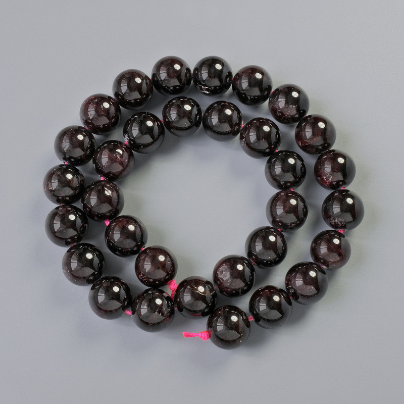 Beads Garnet Natural Stone Smooth Round, Diameter 12-12.5mm+-, Length 40cm+- on Thread