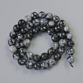 Beads Snowflake Obsidian Apache Tears Natural Stone Faceted Round, Diameter 8mm+-, Length 38cm+- on Thread