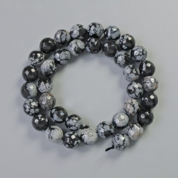 Beads Snowflake Obsidian Apache Tears Natural Stone Faceted Round, Diameter 10mm+-, Length 37cm+- on Thread