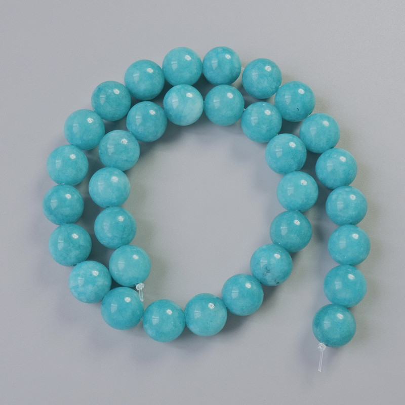 Beads Aquamarine Natural Stone Smooth Round, Diameter 12mm+-, Length 38cm+- on Fishing Line