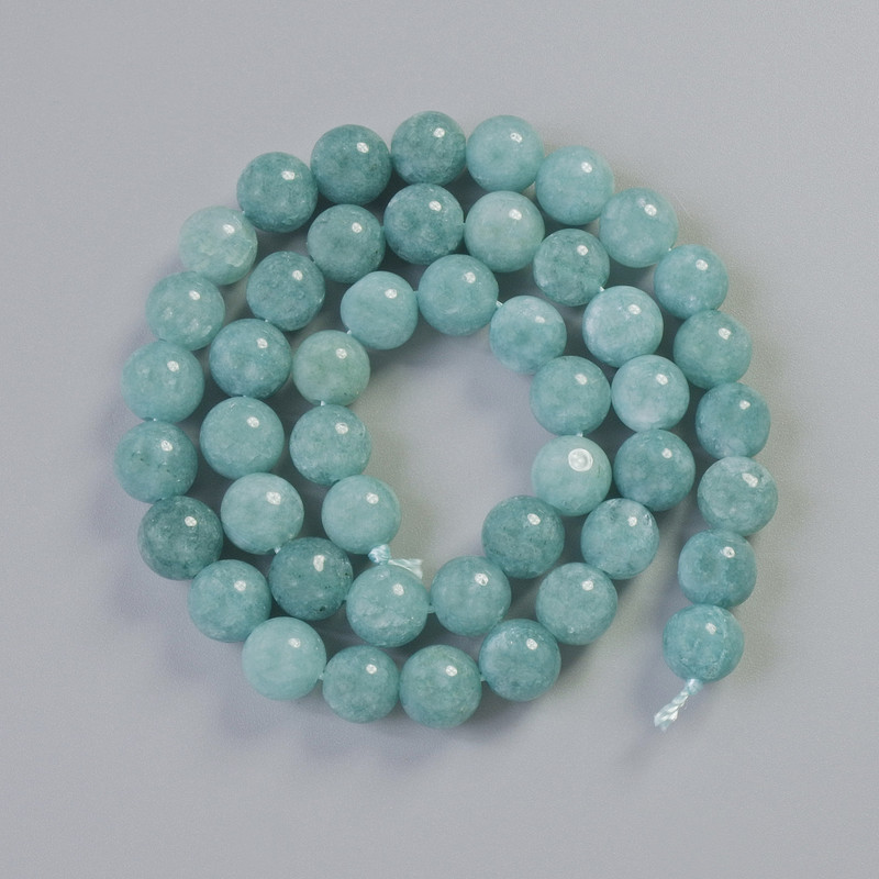 Beads Aquamarine Natural Stone Smooth Round, Diameter 10mm+-, Length 38cm+- on Thread