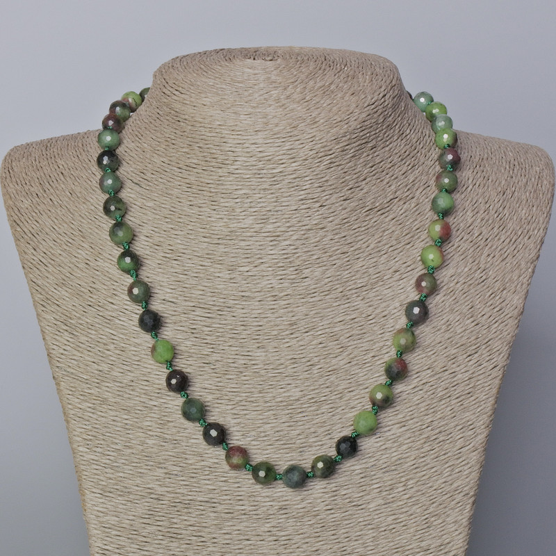 Necklace Zoisite Natural Stone Faceted Round Bead, Diameter 8mm+-, Length 45-50cm+