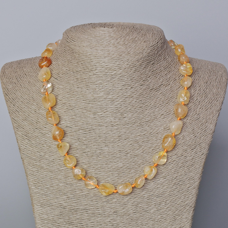 Citrine Necklace natural stone tumbled, diameter 10x13mm+/-, length 45-50cm+