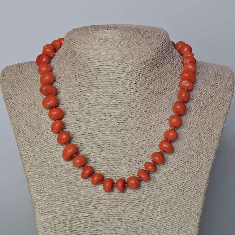 Red Jasper Necklace natural stone tumbled, diameter 12x10mm+/-, length 45-48cm+
