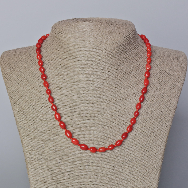 Coral Necklace natural grains, diameter 5x8mm+/-, length 45-49cm+
