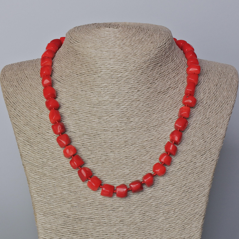 Coral Necklace natural tumbled stone, diameter 9x10mm+/-, length 45-50cm+