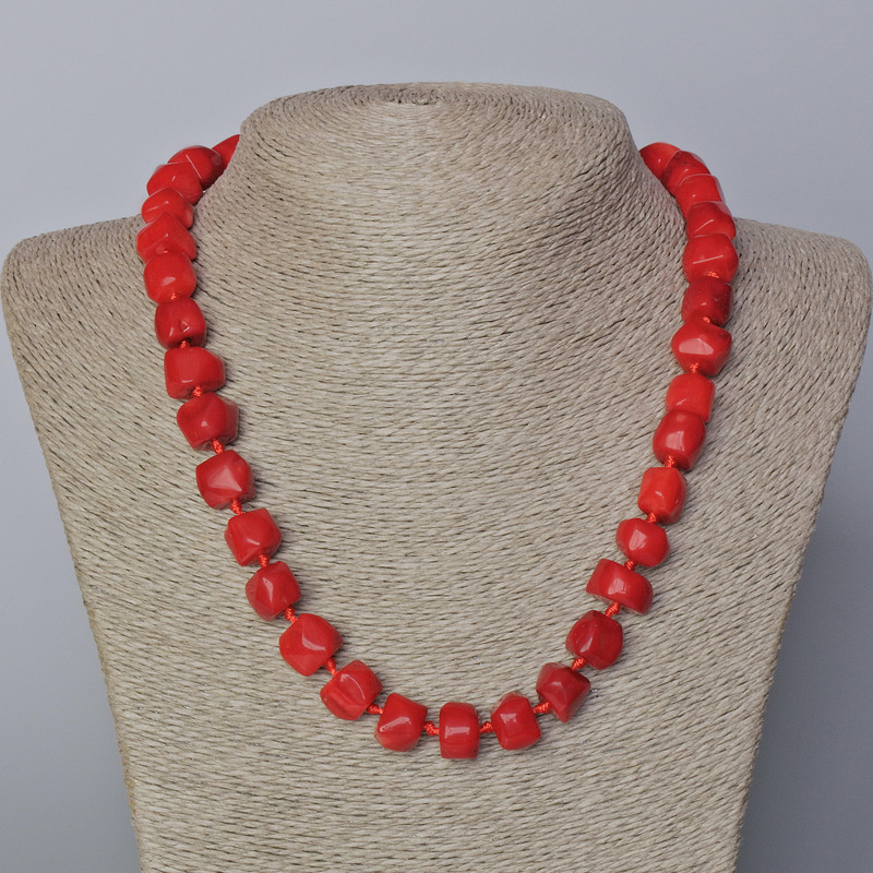 Coral Necklace natural tumbled stone, diameter 11x10mm+/-, length 45-50cm+