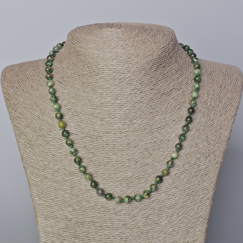 Lepidolite Green Necklace, natural stone smooth round bead, diameter 6mm+/-, length 45-49cm+