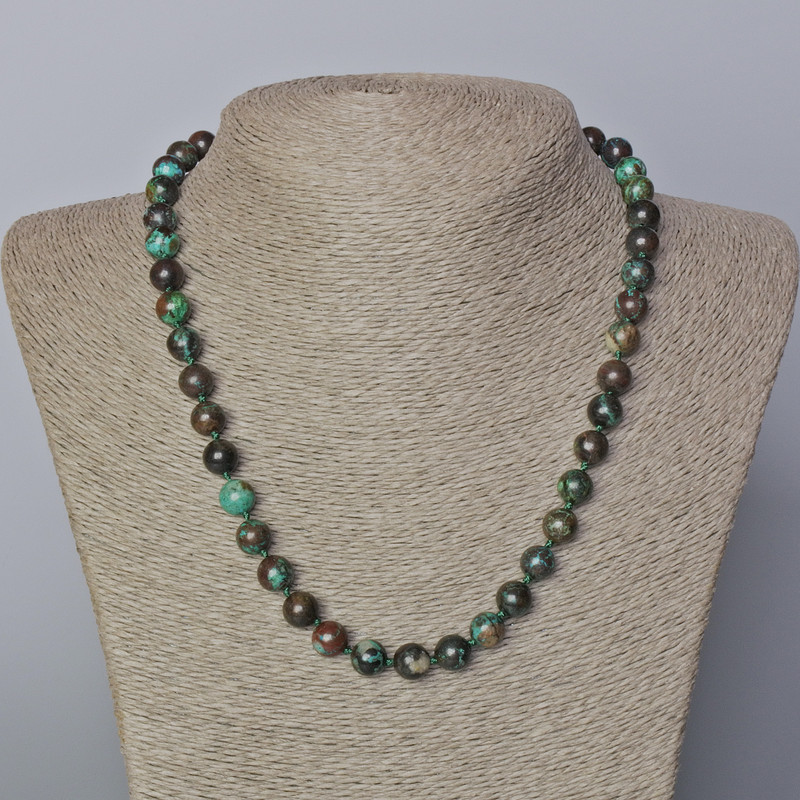 Chrysocolla Necklace, natural stone smooth round bead, diameter 8.5mm+/-, length 45-48cm+