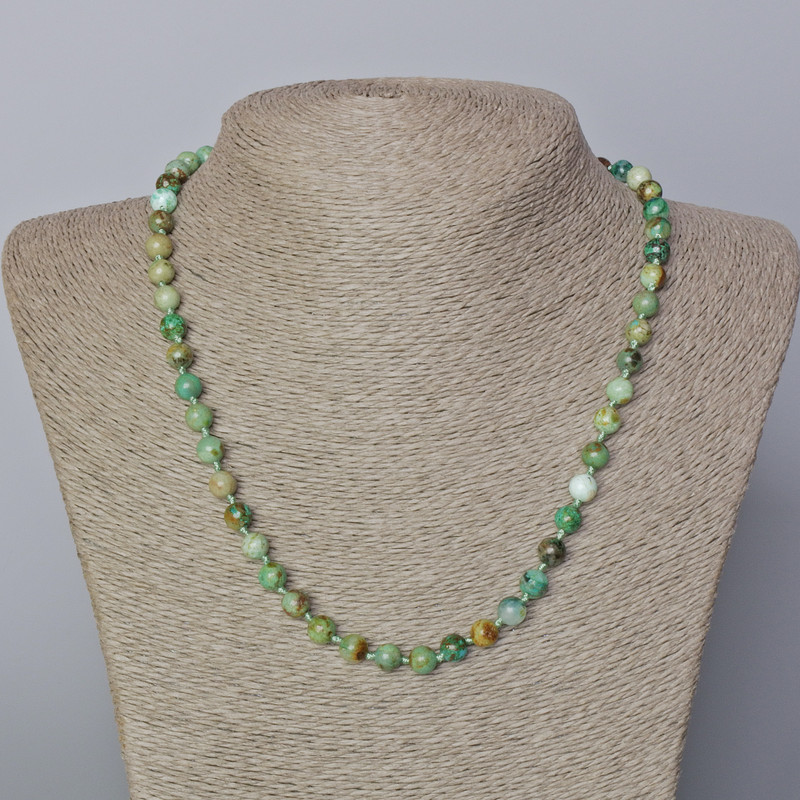 Chrysocolla Necklace, natural stone smooth bead, diameter 6.5mm+-, length 45-49cm+