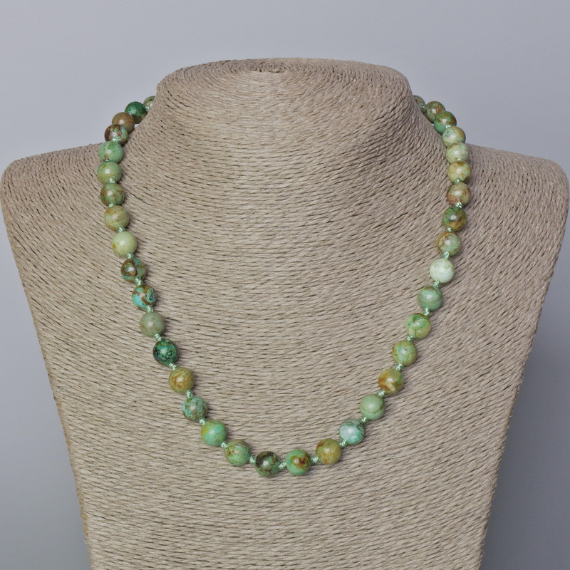 Chrysocolla Necklace, natural stone smooth bead, diameter 8.5mm+-, length 45-49cm+