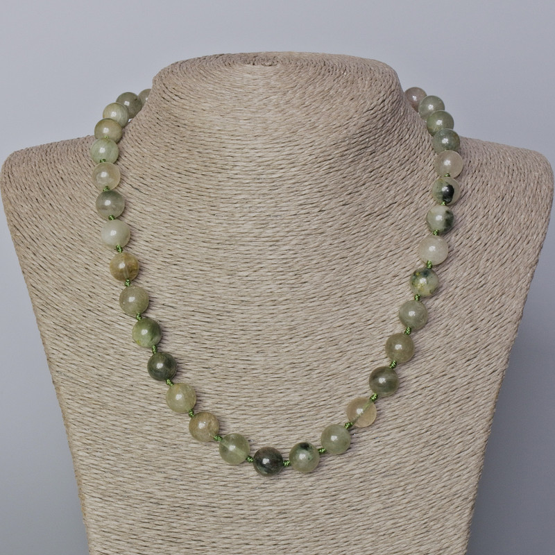 Necklace of Phantom Quartz with Rutile natural stone smooth bead, diameter 10mm+-, length 45-50cm+
