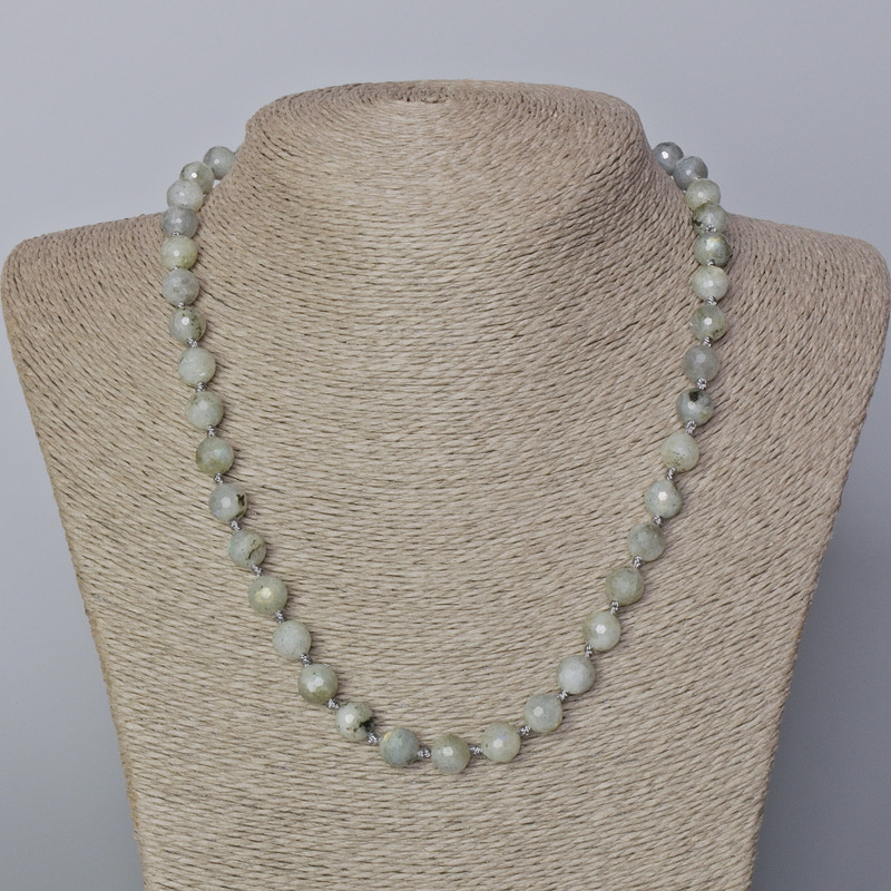 Necklace Labradorite Natural Stone Faceted Round Beads, diameter 8mm+-, length 45-51cm+