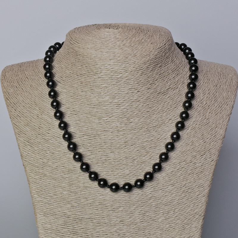 Necklace Black Agate (pressed) Smooth Round Beads, diameter 8mm+-, length 45-48cm+