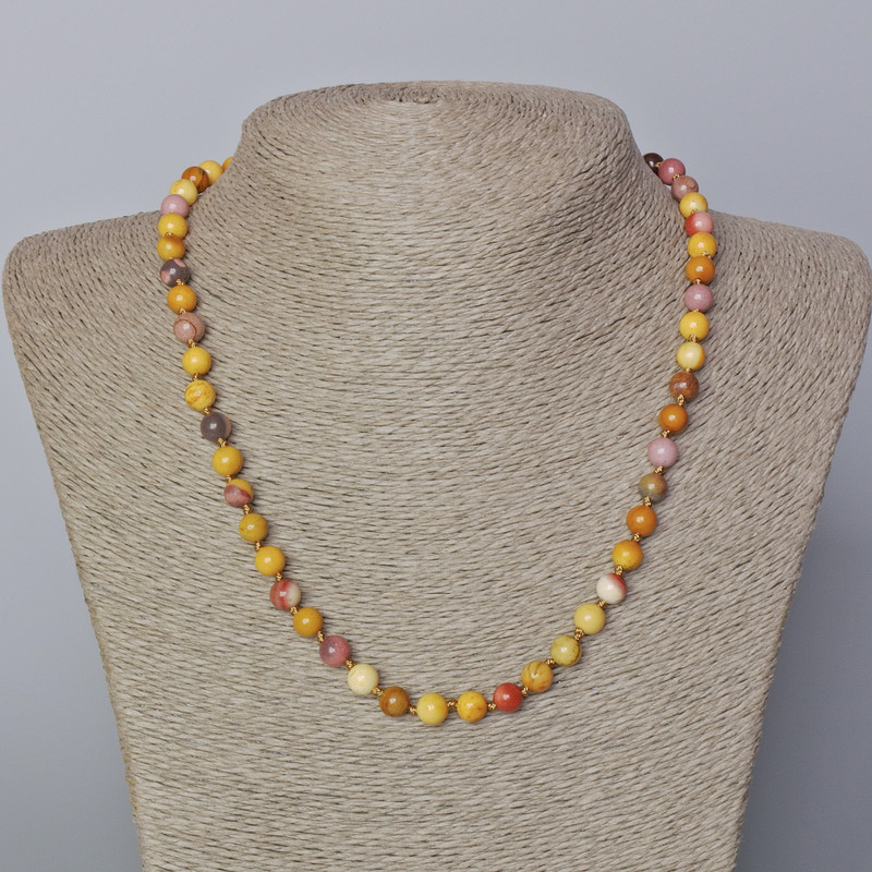 Necklace Mookaite Jasper Natural Stone Smooth Round Beads, diameter 6.5mm+-, length 45-49cm+