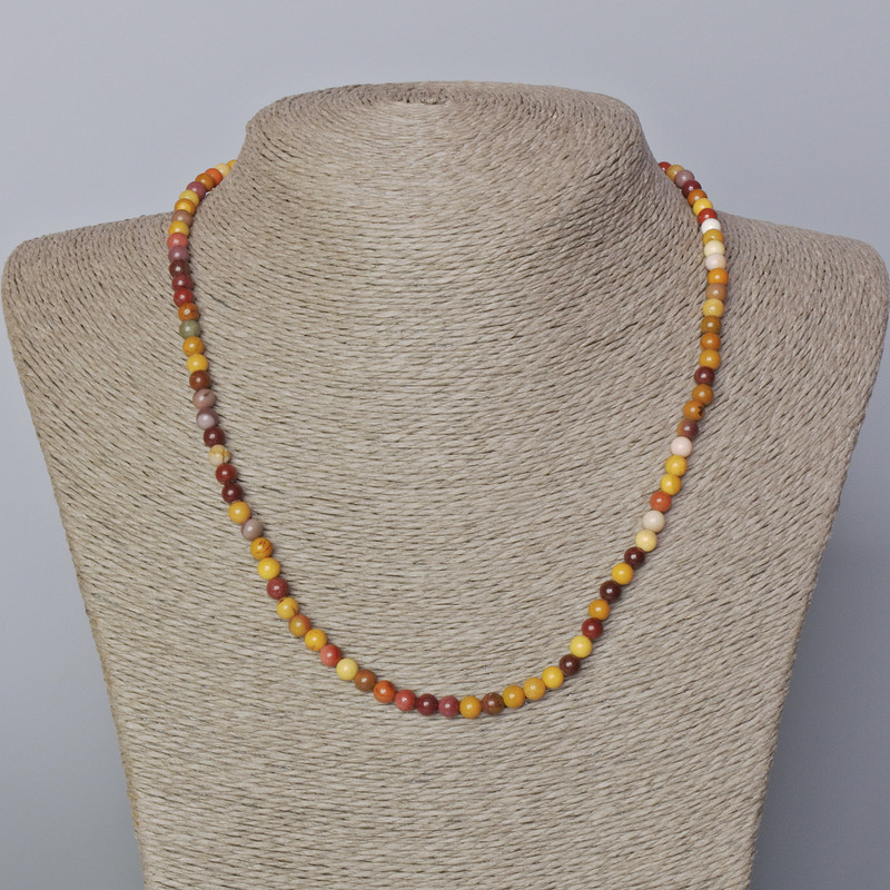 Necklace Mookaite Jasper Natural Stone Smooth Round Beads, diameter 4.5mm+-, length 45-48cm+