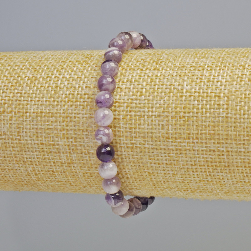 Amethyst bracelet natural stone smooth bead, diameter 6.5mm+- (stretch), length 18cm+