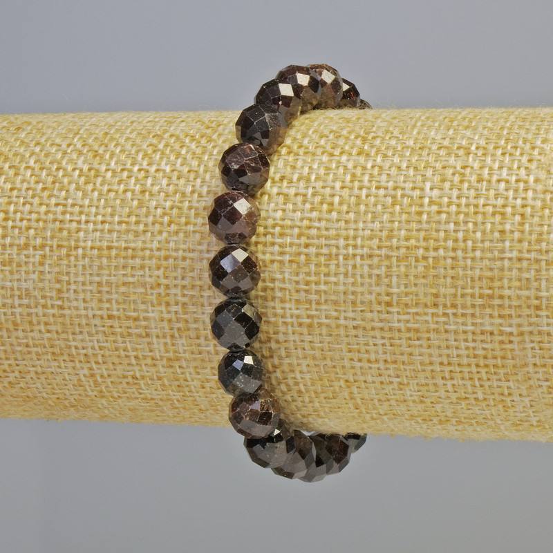 Garnet Bracelet, natural stone, faceted round beads 8mm±, stretchy, length 18cm+