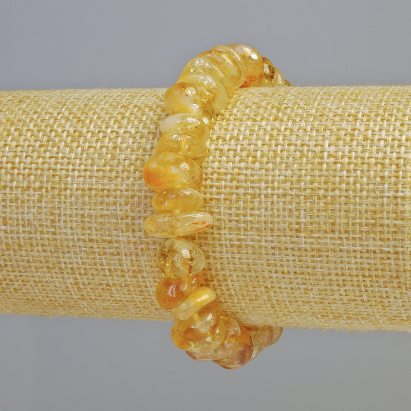 Citrine Natural Stone Bead Hammered Bracelet d 8x5mm+- (stretch), length 18cm+