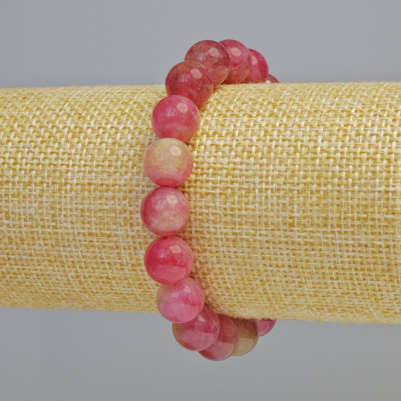 Polychrome Tourmaline Bracelet, smooth round beads, diameter 10.5mm+- (stretch), length 18cm+